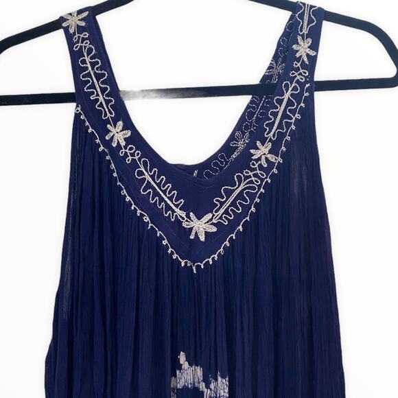 Navy Tie-dyed Embroidered Boho Maxi Dress Coverup - Picture 2 of 8